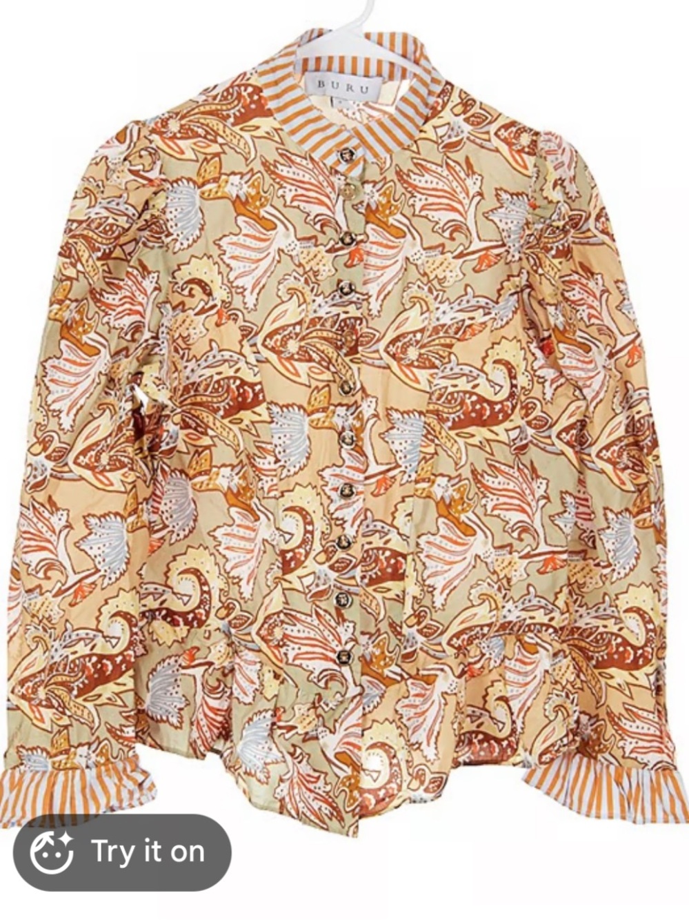 Buru Floral Peplum Button-Front Blouse and match pants in Mustard & Rust